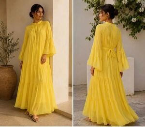 Lee Mathews Clyde Tiered Maxi Dress – Sunshine Yellow – Size 2 (AU10 / US6)